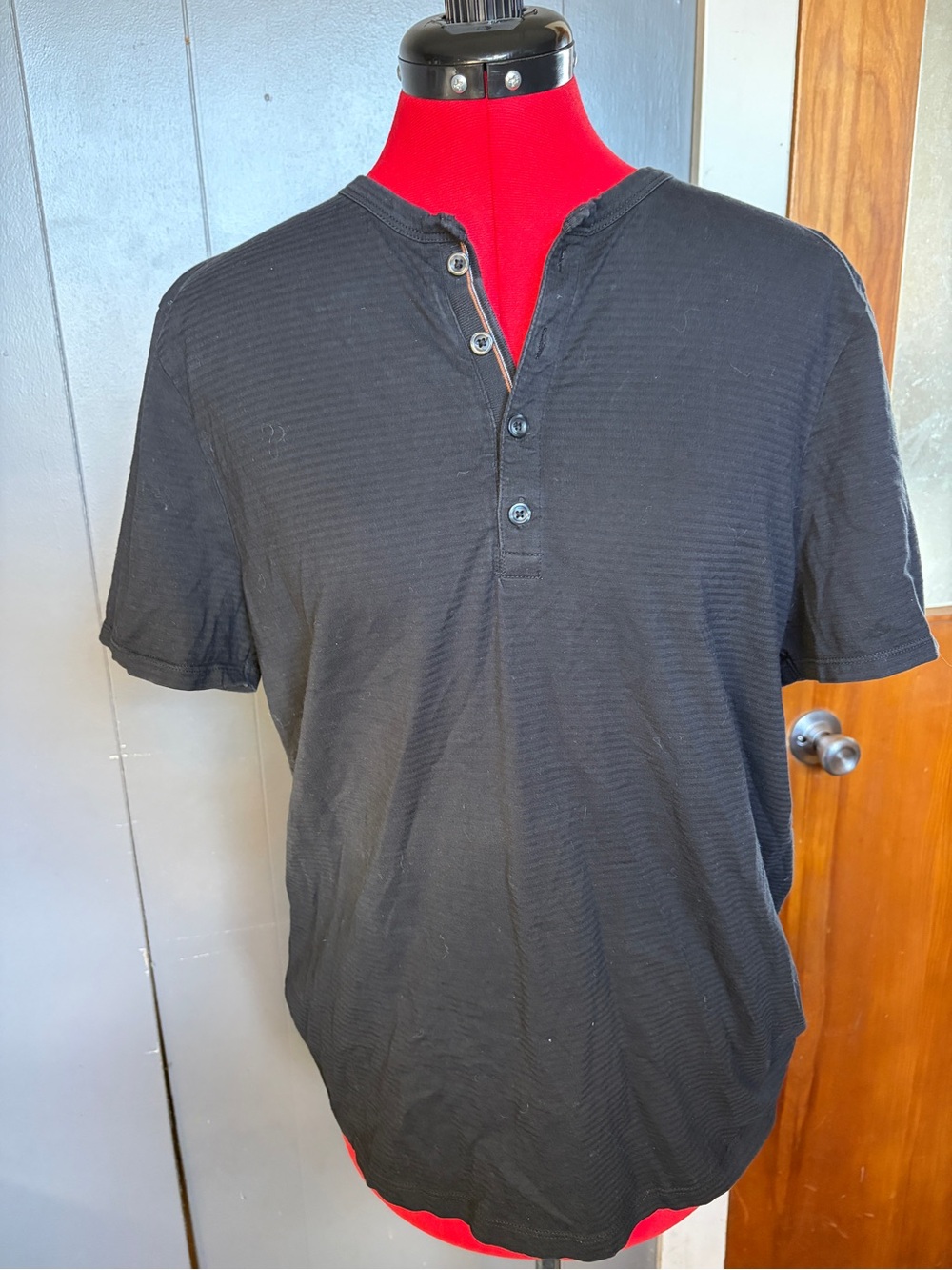 Express Black Short-Sleeve Henley Tee